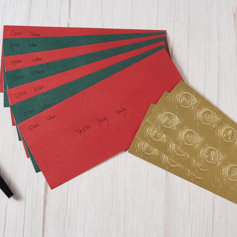 Wishop 50 Pack Shiny #10 Business Envelopes Self Seal Standard Envelopes with Gold Stickers for Office Checks, Business Cards, Letter Mailing Invoices, 4.13 x 9.49 Inches (Christmas Red Green) - Image 3